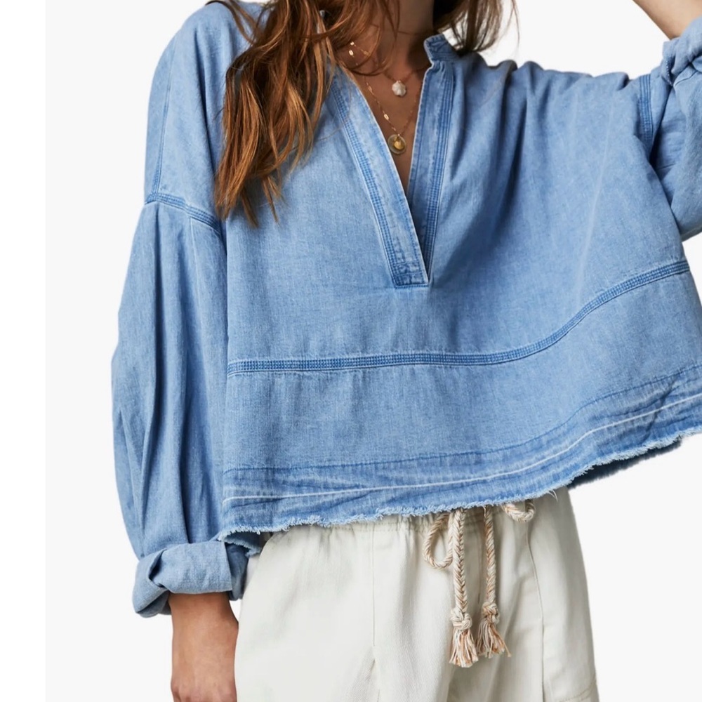 Free People Light Blue Denim Blouse